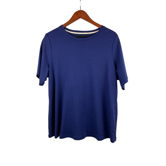 Isaac Mizrahi Live Essentials Soft Navy Blue Cotton Tee Elevate Your Casual Ward - Picture 1 of 5